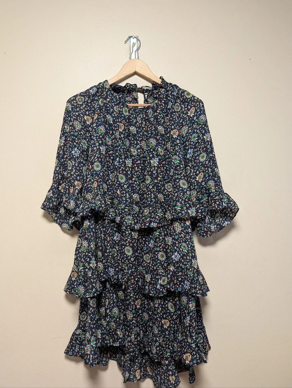 Tory Burch 100% Silk Floral Tiered Ruffle Dress Size 10